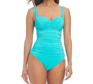 Bleu by Rod Beattie Kore Shirred Bandeau One-Piece Swimsuit - Lagunita SIZE 4 - Picture 1 of 5