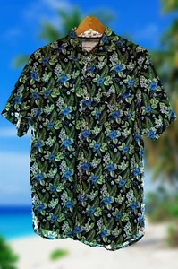International Report Black Green Floral Hawaiian Shirt Men's Size L - Picture 1 of 6