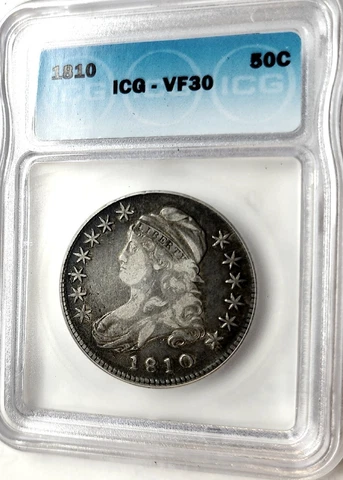 Rare 1810 Capped Bust Half Dollar 50c  VF-30 ICG Awesome Certified Coin !!! Cover
