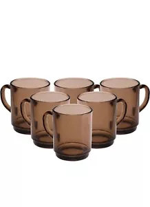240ML, Vintage Retro Smoked Brown Glass Mugs/Cups Set of 6 - Picture 1 of 4