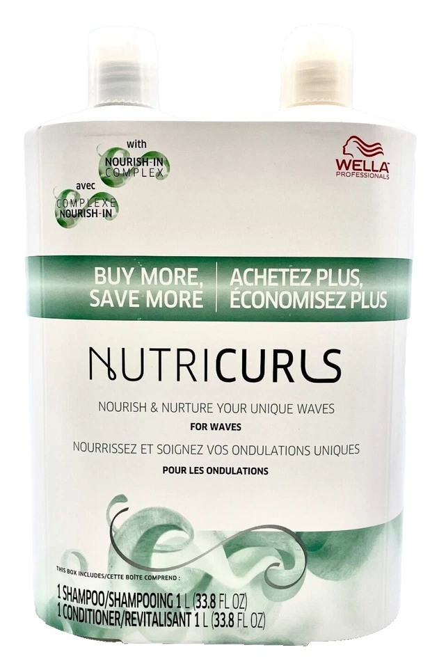 Wella Nutricurls for Waves Hair Shampoo Conditioner 33.8 oz Liter DUO SET