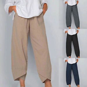 Womens Cotton Linen Baggy Casual Harem Pants Yoga Ladies Cropped Loose Trousers