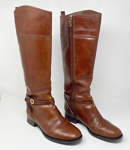 Tory Burch Sienna Brown Leather Brita Tall Riding Boots Equestrian Size 10M