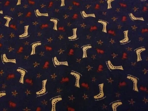 Christmas cotton fabric, 44" wide x 3.33 yards, Blue w/Red Mittens & Ice Skates - Picture 1 of 4