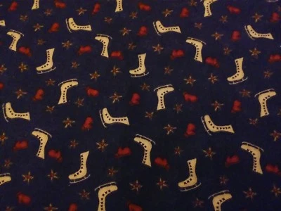 Christmas cotton fabric, 44" wide x 3.33 yards, Blue w/Red Mittens & Ice Skates - Image 1 of 4