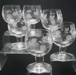 6 Vintage Hollow Stem Snifter Brandy Glasses Etched Bird & Floral Design QE42 - Picture 1 of 7