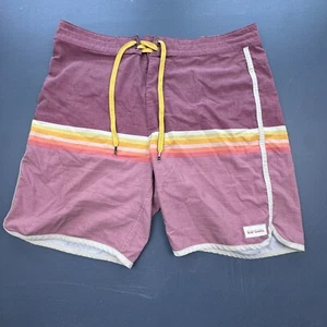 Rip Curl Board Shorts Men’s M 33 Maroon Yellow Stripe Swim Trunks Surf Beachwear - Picture 1 of 11