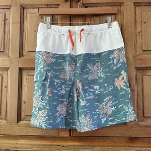 REI Boy's Size XL (18) White Blue Tropical Print Swim Trunks Surf Summer Beach - Picture 1 of 10