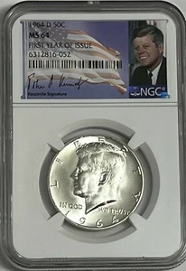 1964 D NGC MS64 Silver Kennedy Half Dollar First Year Issue JFK Coin Signature - Picture 1 of 3