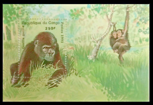 151. Congo 1991 Tampon M/S Gorille,Singe, Singes. MNH