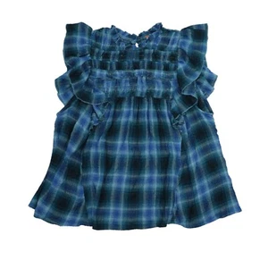 Free People Plaid Ruffled Flutter Cap Sleeve Women's Top XS NWT Navy Combo - Picture 1 of 1