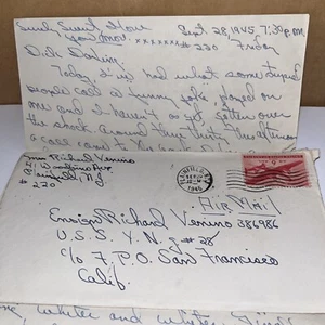 Post WWII 1945 Navy Wife Love Letter to USS Nutmeg Ensign Practical Joke Story - Picture 1 of 2