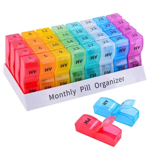 Monthly 31 Day Pill Organiser Case Pill Box Tablet Medicine Dispenser Home AM PM - Picture 1 of 11