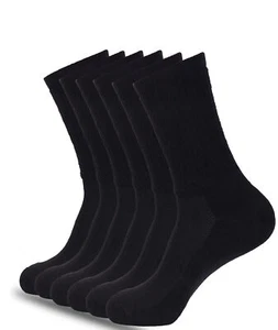6 Pairs Solid Sports Athletic Work Plain Crew Cotton Socks Black - Picture 1 of 5