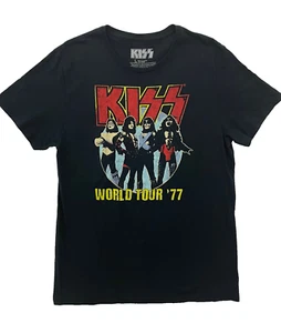 Kiss World Tour 1977 Black T-Shirt Large Band Concert Tee - Picture 1 of 3