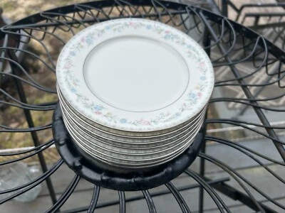 Juego de 8 platos de pan en SNOW ROSE de Gorham etiquetas en la parte inferior borde de platino Foto 1 de 3