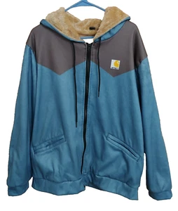 Carhartt Men's Blue/Brown XL Sherpa Lined Hooded Jacket Full Zip Polyester Outer - Picture 1 of 6