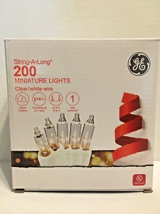GE String A Long 200 Count Clear Mini Light Set White Wire Indoor/Outdoor NIB - Picture 1 of 5