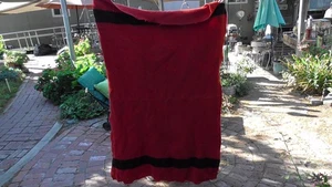 100% Wool BLANKET Throw Red with Black Stripes aprox 50x77 inches - Picture 1 of 4