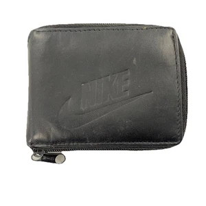 Vintage Nike Geldbörse schwarz Echtleder Brieftasche Reißverschluss - Bild 1 von 4