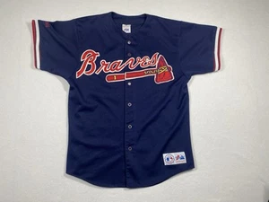 MLB Majestic Atlanta Braves Jersey Men’s L Blue Button Up #10 Baseball - Picture 1 of 10