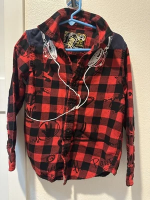 DESIGUAL kids Boys Plaid Headphone Holiday Plaid Buttons Shirt   5-6  🎄 NICE - Image 1 of 4