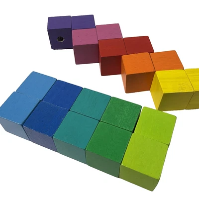 Rare Wooden Toy -  Cubes Connected by Rubber Bands - Building Blocks Educational - Image 1 of 4