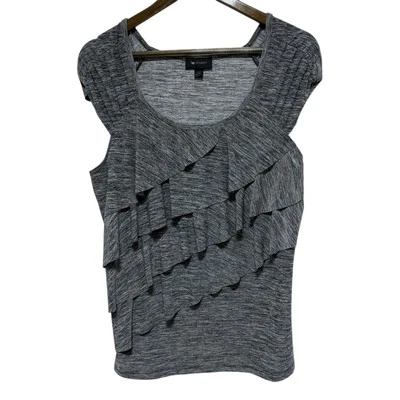 AB Studio Top Womens XL Gray Sleeveless Ruffle Basic Stretch Knit Space Dye - Image 1 of 4