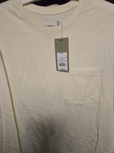 NEW Goodfellow Men’s Long Sleeve  Pocket T-shirt XL Heavy Duty White/pale Yellow - Picture 1 of 2