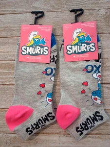 The Smurfs SMURFETTE Cartoon Novelty Womens Low Cut Socks 2 Pair Shoe Size 6-9.5 - Picture 1 of 3
