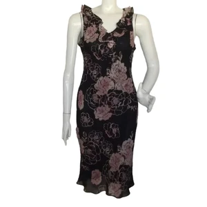 PAPELL BOUTIQUE Dress, 6, Black Silk/Pink Floral, Ruffle neck, Sleeveless - Picture 1 of 13