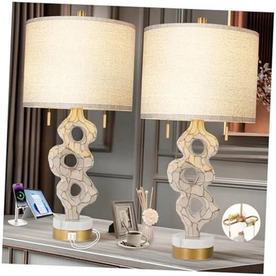  Sculptural Table Lamp Set of 2 for Bedroom, 26” Farmhouse Bedside Rustic-030 - Image 1 of 4