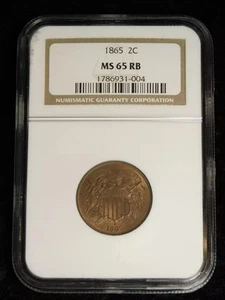 1865 2c Two Cent Piece - NGC MS65RB - Picture 1 of 4