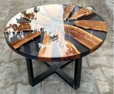 20"Clear Epoxy Resin Walnut Table Handmade Wooden Table Top Versatile Room Table - Image 1 of 4
