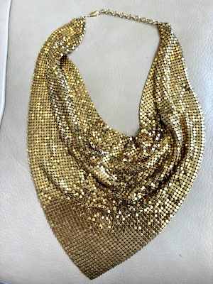 VINTAGE Whiting & Davis Tono Dorado Malla Metal Babero Bufanda Collar AJUSTABLE Foto 1 de 4