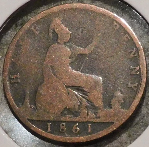 British Half Penny - 1861 - Victoria Young Head - Set Break Cover