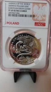 2009 Poland European Green Lizard Reptile Silver Coin NGC Graded PF PR 69 20 zlo - Picture 1 of 7