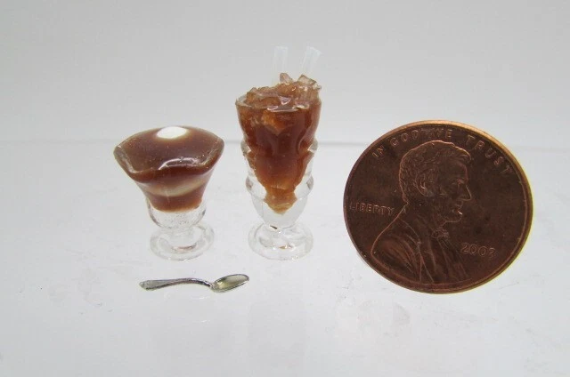 Dollhouse Miniature Chrysnbon Soda and Sundae in Glass with Spoon CB142 - Image 1 of 1