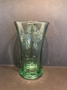 Green Flared Top Coca Cola Vase/ Drinking Glasses, Heavy Glass, 6 1/4" Tall - Picture 1 of 4