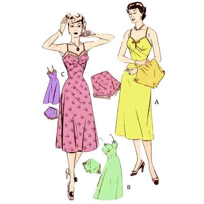 1940s Pattern, Slip & French Knicker Set - Bust=38” (96.5cm) - Image 1 of 3