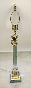Wildwood Brass Crystal Column Banquet Lamp Pineapple Lion Head Regency Classical - Picture 1 of 10
