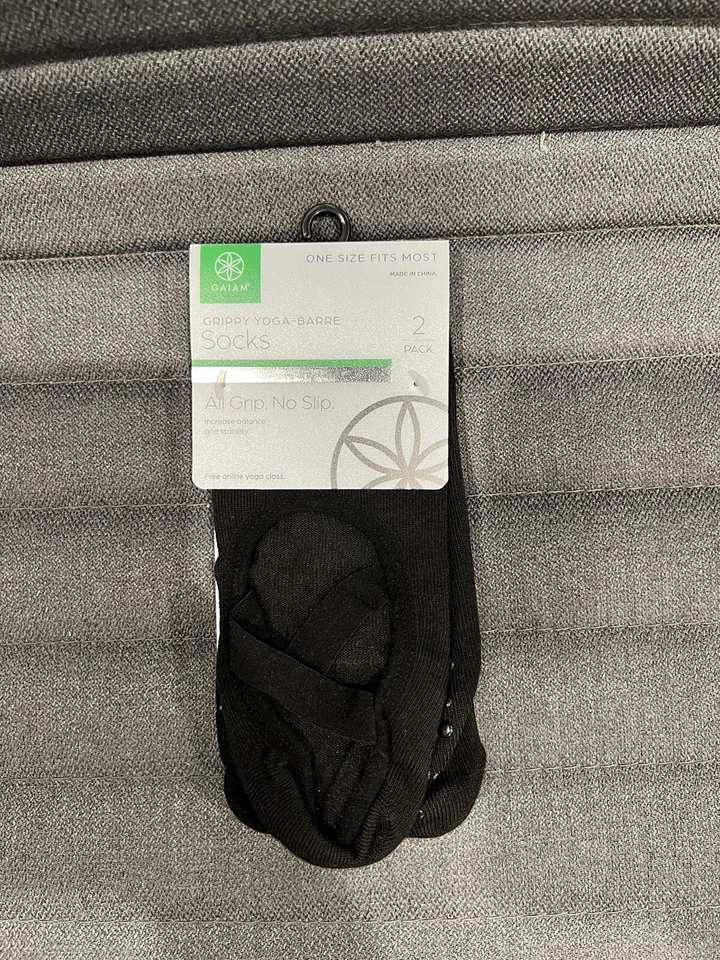 Gaiam Grippy Yoga-Barre All Grip No Slip Black 2 pack Socks One Size Fits Most
