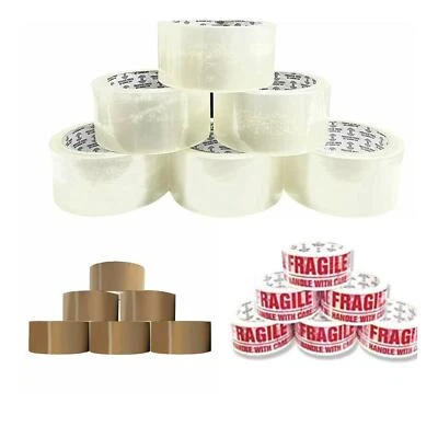 BARGAIN HUNT BROWN/ FRAGILE/ CLEAR STRONG PARCEL PACKING TAPE CARTON SEALING 48MM X 66M