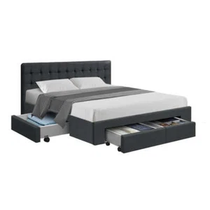 NNEDSZ Avio Bed Frame Fabric Storage Drawers - Charcoal Queen - Picture 1 of 8