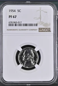 1954 Proof Jefferson Nickel NGC PF 67 - Picture 1 of 2