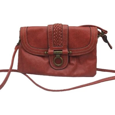 Chaps Crossbody Bag Reddish Orange Braid Accent Brushed Gold Hardware - Image 1 of 4
