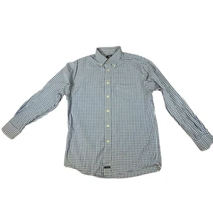 Structure Black White Mens M Dress Shirt Gingham Check Plaid Long Sleeve Vtg - Picture 1 of 5