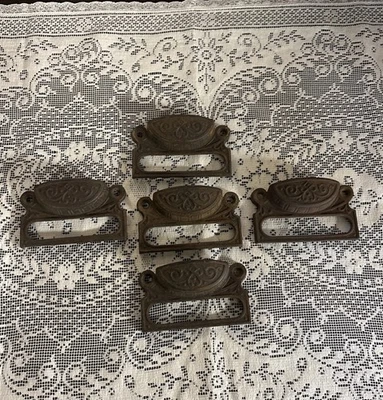 5 Antique Eastlake Cast Iron Drawer Pulls Handles Hardware - Image 1 of 4