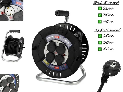 HOROZ Kabeltrommel Verlängerungskabel Außen 20m 30m 40m Stromkabel 3x1,5 3x2,5 IP44