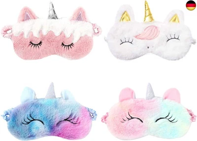 4 Packungen Augenmaske zum Schlafen Annimal Eye Mask Plüsch Cartoon Einhorn für  - Bild 1 von 4
